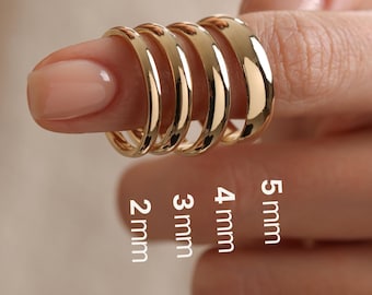 14K Yellow Gold Filled Wedding Band - 2mm, 3mm, 4mm, 5mm Dome Rings, Polished Classic Wedding Rings with Free Engraved