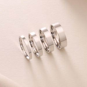 10K Solid White Gold Wedding Band Flat - 2mm, 3mm, 4mm, 5mm Flat Wedding Ring, Polished Comfort Fit Ring for Men & Women, Free Engraved