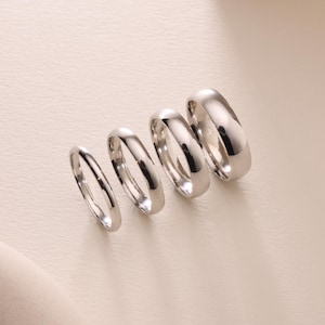 14K White Gold Wedding Band Polished and Dome - 2mm, 3mm, 4mm, 5mm Solid White Gold Wedding Band - Comfort Fit Wedding Rings for Men & Women