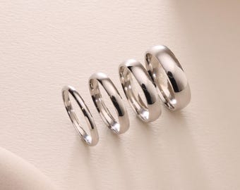 10K White Gold Dome Wedding Band – Solid Gold Comfort Fit Ring – 2mm 3mm 4mm 5mm – Unisex Polished Gold Band – Free Personalized Engraving