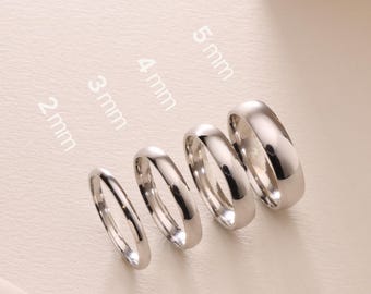 Alliance dôme en vermeil en or blanc 14 carats - Anneaux en forme de dôme de 2 mm, 3 mm, 4 mm, 5 mm, anneaux classiques polis avec gravure gratuite