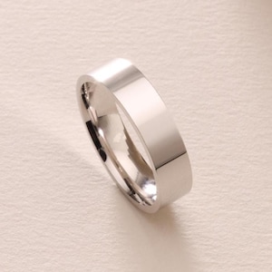 White Gold Wedding Band Flat 5MM – 10K, 18K, 14K Solid White Gold Wedding Ring - Comfort Fit Plain Wedding Ring, 5mm Flat Band Promise Ring