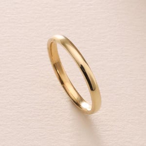 Solid Yellow Gold Dome Wedding Band 2MM – 10K, 18K, 14K Polished Gold Wedding Ring - Thin Wedding Band for Women - Comfort Fit Promise Ring