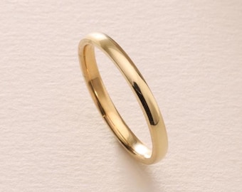 Solid Yellow Gold Dome Wedding Band 2MM – 10K, 18K, 14K Polished Gold Wedding Ring - Thin Wedding Band for Women - Comfort Fit Promise Ring