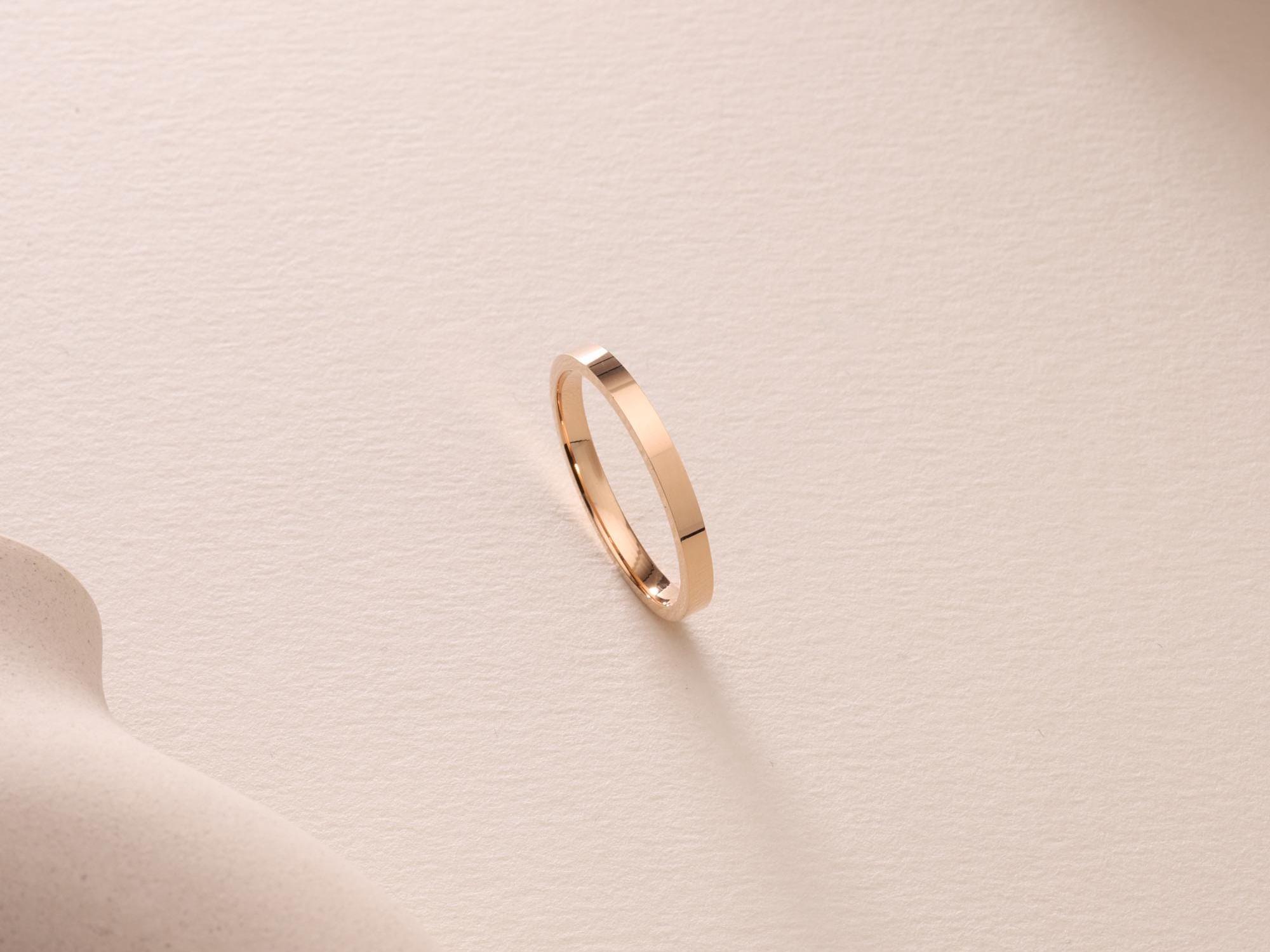 Rose Gold Wedding Band 2MM Flat – 10K, 18K, 14K Solid Rose Gold Wedding Band for Women - Polished Rose Gold Wedding Ring - Comfort Fit Ring