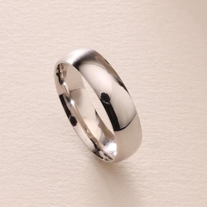 White Gold Dome Wedding Band 5mm – 10K, 18K, 14K Solid White Gold Wedding Ring - Free Engraved - Polished Comfort Fit Wedding Ring for Men