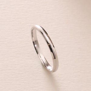 White Gold Dome Wedding Band 2MM – 10K, 18K, 14K Solid Gold Ring for Women - Polished White Gold Wedding Band - 2mm Comfort Fit Promise Ring