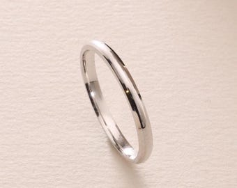 Alianza de boda de oro blanco con cúpula de 2 mm – Anillo de oro macizo de 10K, 18K y 14K para mujer – Alianza de boda de oro blanco pulido – Anillo de promesa de 2 mm de ajuste cómodo