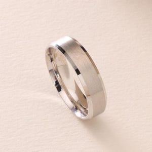 Matte White Gold Bevel Edge Wedding Band – 5MM Solid White Gold Wedding Band for Men - 10K, 18K, 14K Gold Bevelled Wedding Ring Comfort Fit