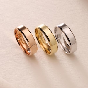 Gold Vermeil Beveled Wedding Band 5MM | 14K Yellow, White, Rose Gold Bevel Ring | Engravable and Comfor Fit