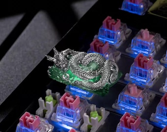 1.75U Emerald Silver Resin Artisan Keycap, Unique Mechanical Keyboard Shift Key, Birthday Gift for Men