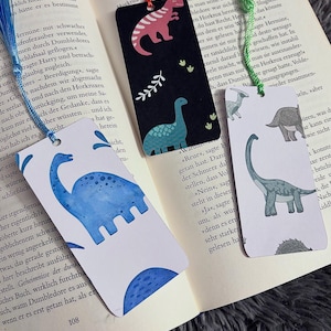 Bladwijzer SET Dinosaurus, papier / karton met kwastje / voor kinderen / set van 3 / cadeau-idee