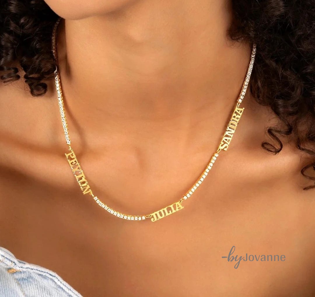 Custom 2mm Tennis Chain Name Necklace Personalized Three-name Zirconia ...