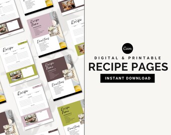 Customizable Recipe Page Templates: Printable Canva Cards (Digital Download)