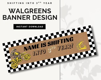 Birthday Banner | 2x6 Walgreens Banner Design (Digital Download) | Shifting Into 3rd Year | Dirt Bike Party | Racing Theme