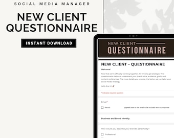 New Client Questionnaire | Google Forms Template | Onboarding Questionnaire | Social Media Manager | Freelancer