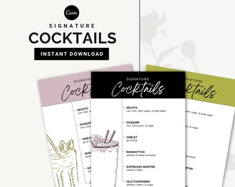 Signature Cocktails Menu Canva Template (Digital Download)