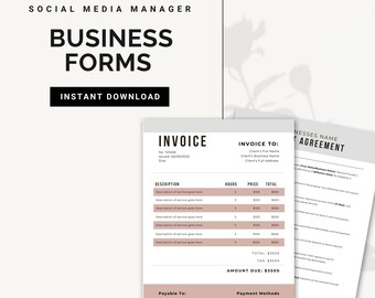 Business Forms | Client Agreement | Contract | Terms & Conditions | Invoice | Canva Template | Social Media Manager | Freelancer