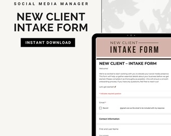 New Client Intake Questionnaire | Google Forms Template | Social Media Manager | Freelancer