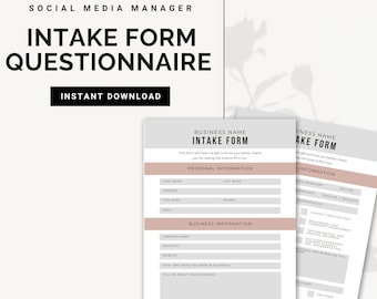New Client Intake Questionnaire | Canva Template | Social Media Manager | Freelancer