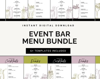 Event Bar Menu Bundle: Customizable Cocktail & Drinks Menu (Digital Download)