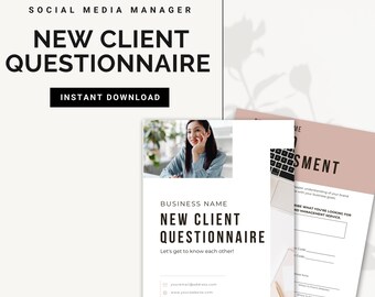 New Client Questionnaire | Canva Template | Onboarding Questionnaire | Social Media Manager | Freelancer