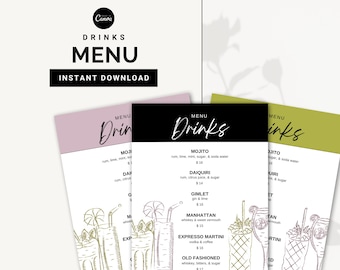 Customizable Drinks Menu Template: Canva Bar Menu (Digital Download)