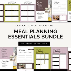 Meal Planning Bundle | Grocery List, Weekly Meal Prep & Recipe Templates | Canva | Fully Customizable | Printable | Instant Download