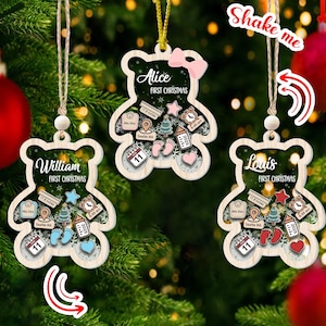 Personalized Baby&#39;s First Christmas Ornament: 4D Bear Shaker Keepsake