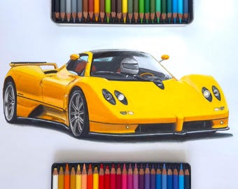 Individuelles Auto Zeichnung / Auto Portrait / Auto Zeichnung / Handgemachtes Auto / Wandbild / Originelles Bild / Personalisiertes Geschenk / Marker