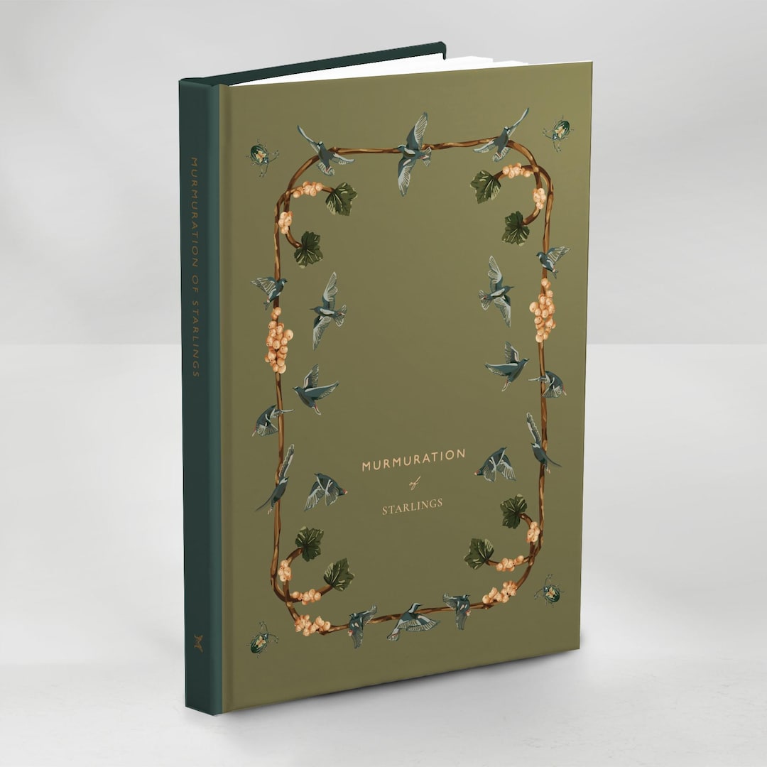 Sage Green Starling Border Drawing Hardcover Notebook | Bird Pattern ...