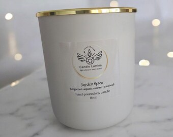 Vela de soja Jayden Spice: Bergamota, aroma marino y pachulí - Vertida a mano
