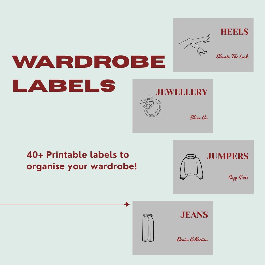 Type Wardrobe Label 40+ Printable Wardrobe Labels | Closet Organisation Tags | Minimalist ...