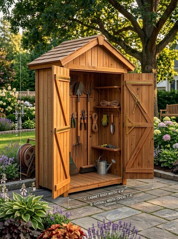 Modern Cedar Garden Shed Plans | Woodworking Tool Storage Blueprint (PDF Download)