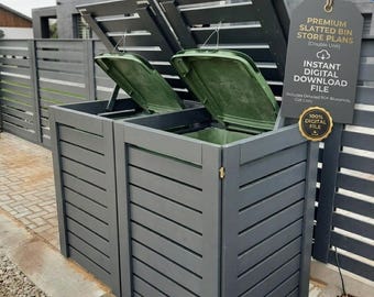 Double Wheelie Bin Storage Plans – Modern Horizontal Slat Enclosure (PDF Download)
