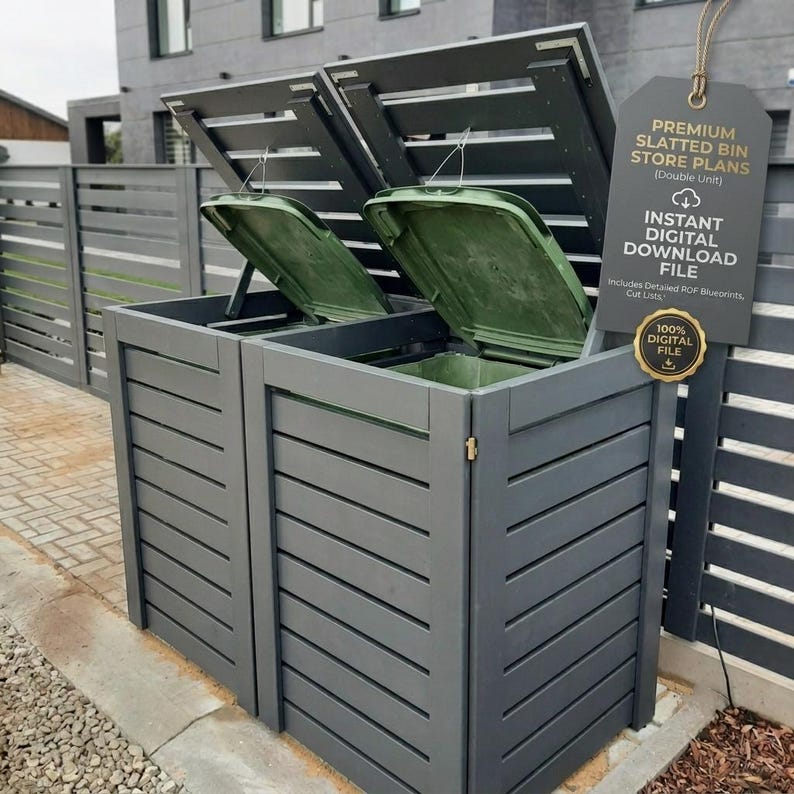 Double Wheelie Bin Storage Plans – Modern Horizontal Slat Enclosure ...
