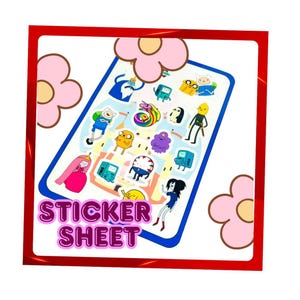 Y2K Insired 2000’s Adventure Time Sticker Sheet 14x21cm - Vinyl Stickers Waterproof Glossy
