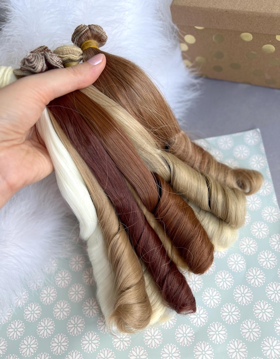 24cm (9.4") Hair for dolls | Heat-Resistant Nylon with End Curls | BJD, Blythe, OOAK Doll Wig & Rerooting Hair | Curly Doll Hair Weft, Tress