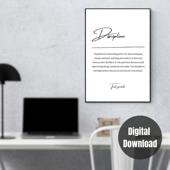 Discipline Wall Art Printable -Motivational Poster Download, Fitness Motivation Decor, Positive Gift for Him or Her, Gym Wall Art Print
