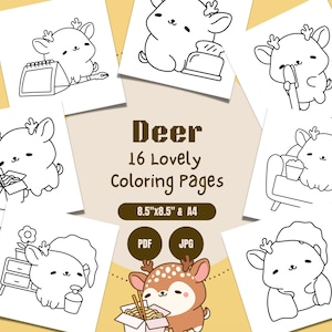 Deer Coloring Book | 16 pages | A4 & 8.5&quot;x8.5&quot; | Cute design | Coloring pages for kids digital download