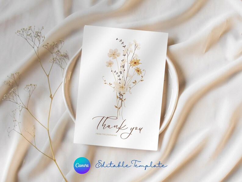 Wildflower Thank You Card Template: Editable Canva Design (digital ...