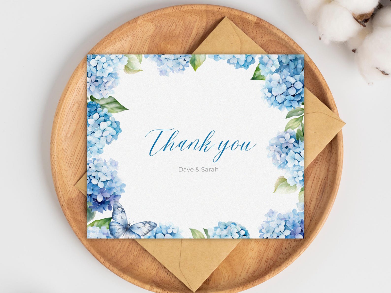 Hydrangea Thank You Card Template: Blue Wildflower Design (editable ...