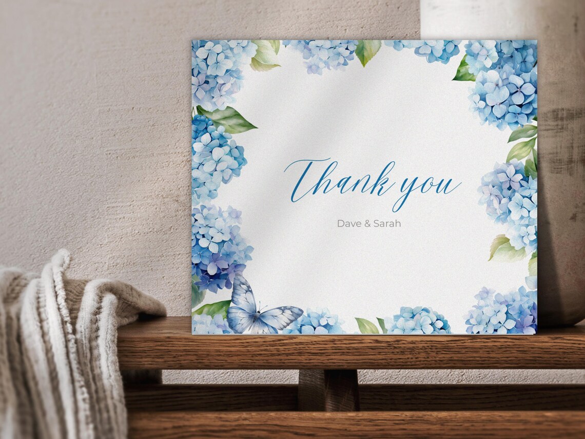 Hydrangea Thank You Card Template: Blue Wildflower Design (editable ...