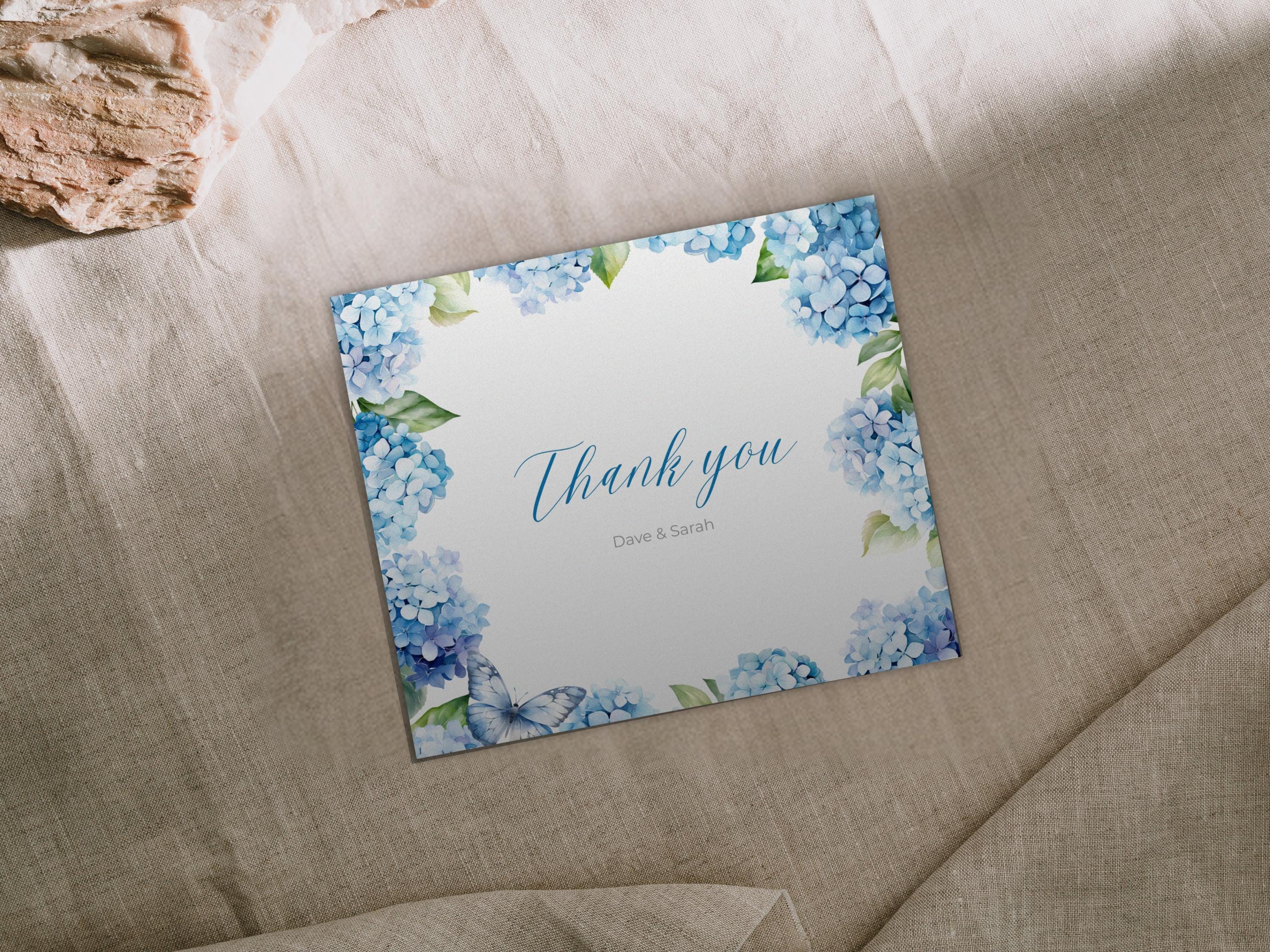 Hydrangea Thank You Card Template: Blue Wildflower Design (editable ...