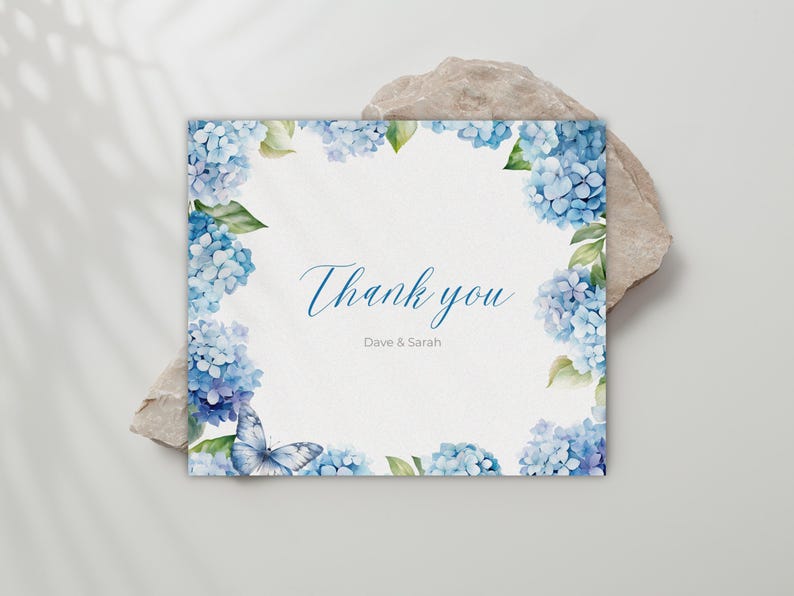 Hydrangea Thank You Card Template: Blue Wildflower Design (editable ...