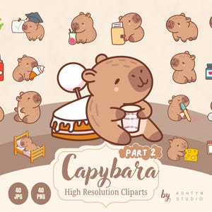 40 Glückliche Capybara Clipart Sammlung Teil 2 | Kawaii-Tiere Clip Art | Druckbar | Hochwertiger JPG PNG Digitaler Download