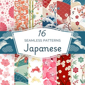 16 Japanischer Stil Nahtloser Musterhintergrund | ClipArt | Druckbar | Hochwertiger JPG PNG Digitaler Download