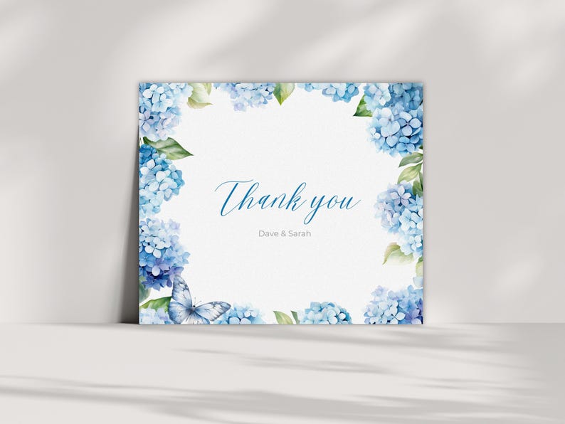 Hydrangea Thank You Card Template: Blue Wildflower Design (editable ...