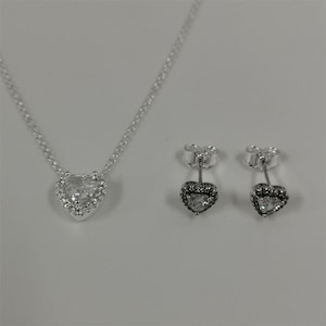 pandora sparkling heart halo ear studs pendant collier necklace-45cm set