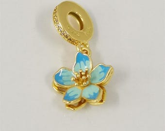 pandora blue blossom golden dangle charm